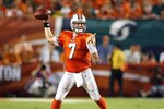 MIAMI - SEPTEMBER 26: Quarterback Chad Henne #7 of the Miami Dolphins throws against the New York Jets at Sun Life Stadium on September 26, 2010 in Miami, Florida. The Jets won 31-23. (Photo by Marc Serota/Getty Images)