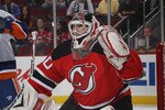 NEWARK, NJ - OCTOBER 01:  Martin Brodeur #30 of the New Jersey Devils tends net against the New York Islanders at the Prudential Center on October 1, 2010 in Newark, New Jersey.The Devils defeated the Islanders 4-3.  (Photo by Bruce Bennett/Getty Images)