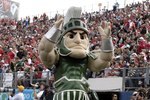 ORLANDO, FL - JANUARY 1: Sparty, mascot of the Michigan State Spartans cheers play against the Georgia Bulldogs at the 2009 Capital One Bowl at the Citrus Bowl on January 1, 2009 in Orlando, Florida.  (Photo by Al Messerschmidt/Getty Images)