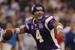 MINNEAPOLIS - SEPTEMBER 26:  Quarterback Brett Favre #4 of the Minnesota Vikings drops back to pass against the Detroit Lions during the second half at Hubert H. Humphrey Metrodome on September 26, 2010 in Minneapolis, Minnesota. The Vikings defeated the Lions 24-10.  (Photo by Jeff Gross/Getty Images)