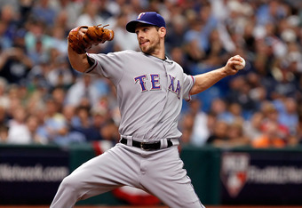 ST PETERSBURG, FL - OCTOBER 06:  Pitcher Cliff Lee #33 of the Texas Rangers pitches against the Tampa Bay Rays during Game 1 of the ALDS at Tropicana Field on October 6, 2010 in St. Petersburg, Florida.  (Photo by J. Meric/Getty Images)