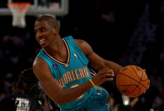 NEW ORLEANS - FEBRUARY 16:  Chris Paul of the New Orlenas Hornets participates in the Playstation Skills Challenge, part of 2008 NBA All-Star Weekend at the New Orleans Arena on February 16, 2008 in New Orleans, Louisiana.  NOTE TO USER: User expressly acknowledges and agrees that, by downloading and or using this photograph, User is consenting to the terms and conditions of the Getty Images License Agreement.  (Photo by Chris Graythen/Getty Images)