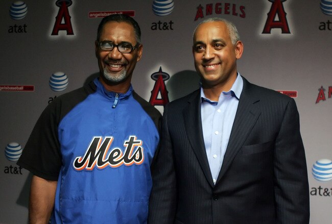 ANAHEIM, CA - JUNE 17:  New York Mets interim manager Jerry Manuel and general manager Omar Minaya pose during a press conference at Angel Stadium on June 17, 2008 in Anaheim, California.  (Photo by Jeff Gross/Getty Images)