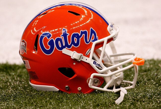 NEW ORLEANS - JANUARY 01:  A detailed picture of a Florida Gators helmet before the Gators take on the Cincinnati Bearcats in the Allstate Sugar Bowl at the Louisana Superdome on January 1, 2010 in New Orleans, Louisiana.  (Photo by Chris Graythen/Getty Images)