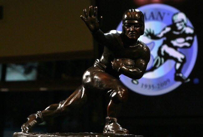 NEW YORK - DECEMBER 12:  The Heisman trophy awarded to Running back Mark Ingram #22 of the Alabama Crimson Tide at a press conference after  he was named the 75th Heisman Trophy winner at the Marriott Marquis on December 12, 2009 in New York City.  (Photo by Chris Trotman/Getty Images)