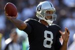 OAKLAND, CA - OCTOBER 10:  Jason Campbell #8 of the Oakland Raiders passes the ball against the San Diego Chargers at Oakland-Alameda County Coliseum on October 10, 2010 in Oakland, California.  (Photo by Ezra Shaw/Getty Images)
