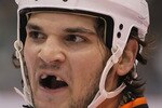 ST PAUL, MN - SEPTEMBER 25:  Dan Carcillo #13 of the Philadelphia Flyers shouts during the game against the Minnesota Wild at Xcel Energy Center on September 25, 2010 in St Paul, Minnesota.  (Photo by Jeff Gross/Getty Images)