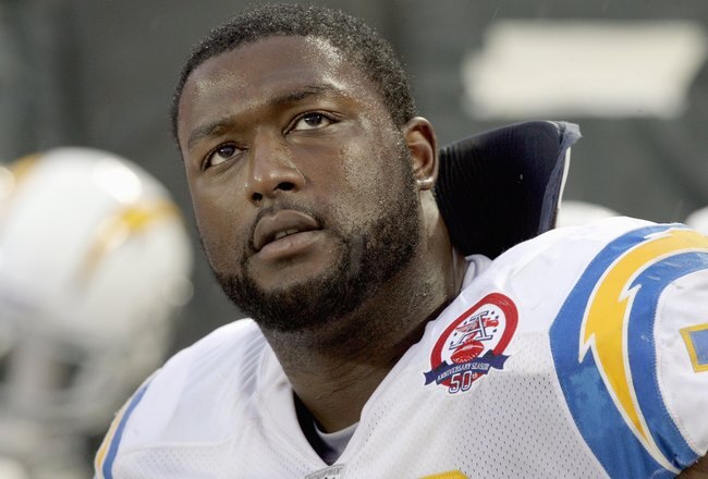 KANSAS CITY, MO - OCTOBER 25:  Marcus McNeill #73 of the San Diego Chargers looks on from the bench during the game against the Kansas City Chiefs on October 25, 2009 at Arrowhead Stadium in Kansas City, Missouri. (Photo by Jamie Squire/Getty Images)