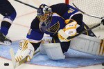 ST. LOUIS - SEPTEMBER 21: Jaroslav Halak #41 of the St. Louis Blues makes a save against the Colorado Avalanche during a pre-season game at the Scottrade Center on September 21, 2010 in St. Louis, Missouri.  (Photo by Dilip Vishwanat/Getty Images)