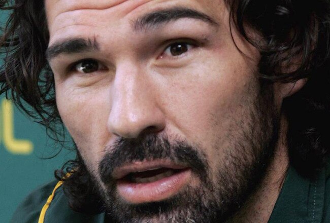 BRISBANE, AUSTRALIA - SEPTEMBER 03:  Victor Matfield of the Springboks addresses the media during a South African Springboks press conference at the Hilton Hotel on September 3, 2009 in Brisbane, Australia. (Photo by Tertius Pickard/Gallo Images/Getty Images)