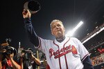 ATLANTA - OCTOBER 11:  Manager Bobby Cox #6 of the Atlanta Braves waves to the crowd after the Braves were defeated by the San Francisco Giants 3-2 during Game Four of the NLDS of the 2010 MLB Playoffs on October 11, 2010  at Turner Field in Atlanta, Georgia.  (Photo by Jamie Squire/Getty Images)