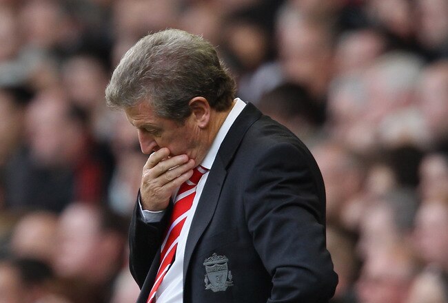 LIVERPOOL, ENGLAND - OCTOBER 03:  Roy Hodgson the manager of Liverpool looks dejected during the Barclays Premier League match between Liverpool and Blackpool at Anfield on October 3, 2010 in Liverpool, England.  (Photo by Alex Livesey/Getty Images)