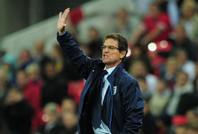 LONDON, ENGLAND - OCTOBER 12:  Manager Fabio Capello of England gives instructions from the touchline during the UEFA EURO 2012 Group G Qualifying match between England and Montenegro at Wembley Stadium on October 12, 2010 in London, England.  (Photo by Shaun Botterill/Getty Images)