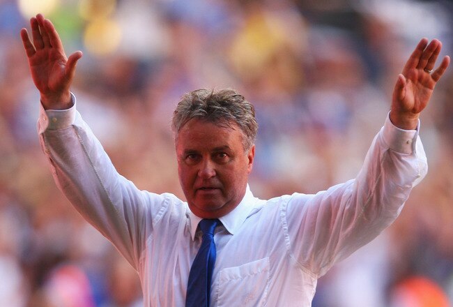 LONDON, ENGLAND - MAY 30:  Chelsea Manager Guus Hiddink celebrates victory during the FA Cup sponsored by E.ON Final match between Chelsea and Everton at Wembley Stadium on May 30, 2009 in London, England.  (Photo by Mike Hewitt/Getty Images)
