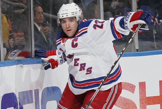 UNIONDALE, NY - MARCH 30:  Chris Drury #23 of the New York Rangers skates against the New York Islanders at the Nassau Coliseum on March 30, 2010 in Uniondale, New York.  (Photo by Bruce Bennett/Getty Images)