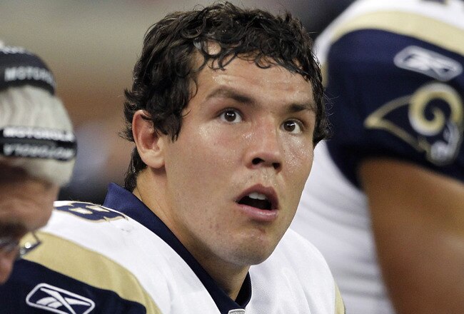 DETROIT - OCTOBER 10:  Sam Bradford #8 of the St. Louis Rams during the fourth quarter of the game against the Detroit Lions at Ford Field on October 10, 2010 in Detroit, Michigan. The Lions defeated the Rams 44-6.  (Photo by Leon Halip/Getty Images)