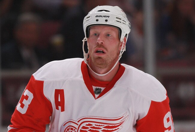 NEW YORK - SEPTEMBER 29:  Johan Franzen #93 of the Detroit Red Wings skates against the New York Rangers at Madison Square Garden on September 29, 2010 in New York City. The Rangers defeated the Red Wings 5-1.  (Photo by Bruce Bennett/Getty Images)