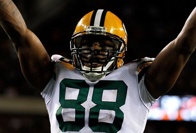 CHICAGO - SEPTEMBER 27:  Jermichael Finley #88 of the Green Bay Packers reacts in the second half against the Chicago Bears at Soldier Field on September 27, 2010 in Chicago, Illinois. The Bears won 20-17. (Photo by Jonathan Daniel/Getty Images)