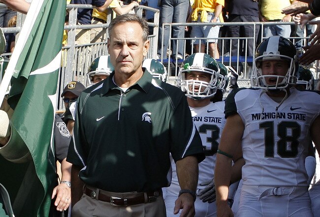 ANN ARBOR, MI - OCTOBER 09:  Michigan State head coach Mark Dantonio gets ready to enter the field prior to the start of the game against the Michigan Wolverines October 9, 2010 at Michigan Stadium in Ann Arbor, Michigan. The Spartans defeated the Wolverines 34-17.  (Photo by Leon Halip/Getty Images)