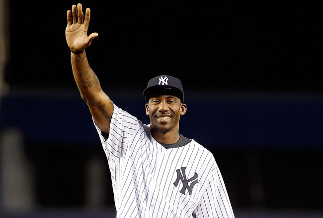 NEW YORK - SEPTEMBER 23:  Amar'e Stoudemire of the New York Knicks throws out the first pitch prior to the game between the New York Yankees and the Tampa Bay Rays on September 23, 2010 at Yankee Stadium in the Bronx borough of New York City.  (Photo by Mike Stobe/Getty Images)