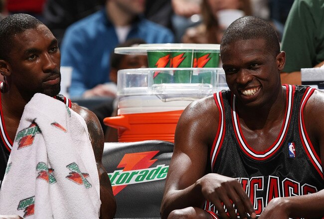 MILWAUKEE - APRIL 14: Ben Gordon #7 (L) and Loul Deng #9 of the Chicago Bulls combined for 61 points against the Milwaukee Bucks on April 14, 2008 at the Bradley Center in Milwaukee, Wisconsin. The Bulls defeated the Bucks 151-135. NOTE TO USER: User expressly acknowledges and agreees that, by downloading and/or using this Photograph, User is consenting to the terms and conditions of the Getty Images License Agreement. (Photo by Jonathan Daniel/Getty Images)