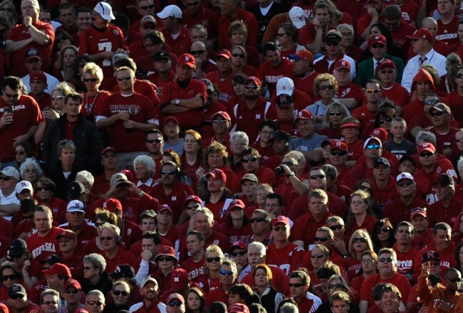 LINCOLN, NE - OCTOBER 16: The Texas Longhorn flag runs across the Nebraska Cornhusker endzone after their final score during second half action of their game at Memorial Stadium on October 16, 2010 in Lincoln, Nebraska. Texas Defeated Nebraska 20-13. (Photo by Eric Francis/Getty Images)