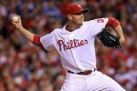 PHILADELPHIA - OCTOBER 16:  Roy Halladay #34 of the Philadelphia Phillies pitches against the San Francisco Giants in Game One of the NLCS during the 2010 MLB Playoffs at Citizens Bank Park on October 16, 2010 in Philadelphia, Pennsylvania.  (Photo by Chris McGrath/Getty Images)