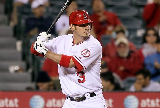ANAHEIM, CA - MAY 10:  Brandon Wood #3 of the Los Angeles Angels of Anaheim bats against the Tampa Bay Rays at Angel Stadium on May 10, 2010 in Anaheim, California.  (Photo by Jeff Gross/Getty Images)