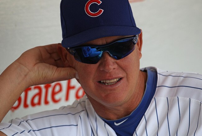 CHICAGO - SEPTEMBER 05: Interim manager Mike Quade #8 of the Chicago Cubs awaits the start of a game against the New York Mets at Wrigley Field on September 5, 2010 in Chicago, Illinois. The Mets defeated the Cubs 18-5. (Photo by Jonathan Daniel/Getty Images)