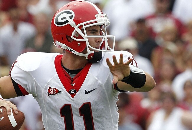 COLUMBIA, SC - SEPTEMBER 11:  Quarterback Aaron Murray #11 of the Georgia Bulldogs throws a pass during the game against the South Carolina Gamecocks at Williams-Brice Stadium on September 11, 2010 in Columbia, South Carolina.  The Gamecocks beat the Bulldogs 17-6.  (Photo by Mike Zarrilli/Getty Images)