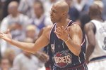 27 May 1997:  Forward Charles Barkley of the Houston Rockets walks down the court during a playoff game against the Utah Jazz at the Delta Center in Salt Lake City, Utah.  The Jazz won the game 96-91. Mandatory Credit: Brian Bahr  /Allsport