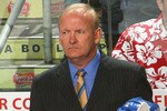 BUFFALO, NY - OCTOBER 09: Lindy Ruff, head coach  of the Buffalo Sabres stands on the bench during a time out against the New York Rangers at HSBC Arena on October 9, 2010 in Buffalo, New York. New York won 6-3. (Photo by Rick Stewart/Getty Images)