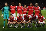 LONDON, ENGLAND - OCTOBER 19:  Arsenal line up prior to the UEFA Champions League Group H match between Arsenal and FC Shakhtar Donetsk at the Emirates Stadium on October 19, 2010 in London, England.  (Photo by Laurence Griffiths/Getty Images)