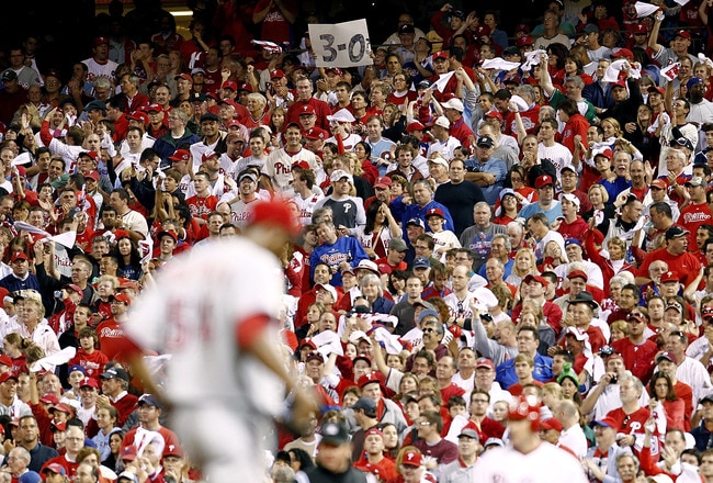 PHILADELPHIA - OCTOBER 08:  Fans cheer the Philadelphia Phillies as they play the Cincinnati Reds in Game 2 of the NLDS at Citizens Bank Park on October 8, 2010 in Philadelphia, Pennsylvania.  (Photo by Jeff Zelevansky/Getty Images)
