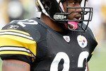 PITTSBURGH - OCTOBER 03: James Harrison #92 of the Pittsburgh Steelers looks on during the game against the Baltimore Ravens on October 3, 2010 at Heinz Field in Pittsburgh, Pennsylvania. (Photo by Gregory Shamus/Getty Images)