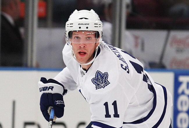 NEW YORK - OCTOBER 15:  Fredrik Sjostrom #11 of the Toronto Maple Leafs in action against  the New York Rangers during their game on October 15, 2010 at Madison Square Garden in New York City.  (Photo by Al Bello/Getty Images)