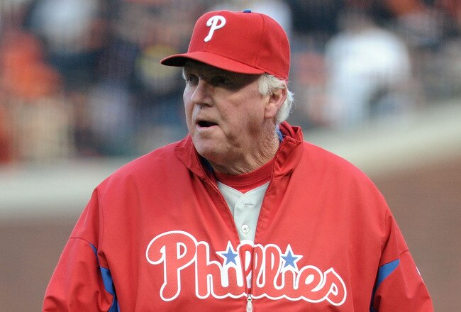 SAN FRANCISCO - OCTOBER 20:  Manager Charlie Manuel of the Philadelphia Phillies walks on the field during Game Four of the NLCS against the San Francisco Giants during the 2010 MLB Playoffs at AT&T Park on October 20, 2010 in San Francisco, California.  (Photo by Harry How/Getty Images)