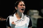 MELBOURNE, AUSTRALIA - MARCH 20:  Jwala Gutta of India, who was teamed with Valiyaveetil Diju, celebrates winning their mixed team badminton match against Dan Shirley and Sara Runesten of New Zealand on day five of the Melbourne 2006 Commonwealth Games at the Melbourne Exhibition Centre March 20, 2006 in Melbourne, Australia.     (Photo by Phil Walter/Getty Images)