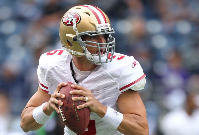 SEATTLE - SEPTEMBER 12:  Quarterback David Carr #5 of the San Francisco 49ers warms up prior to the NFL season opener against the Seattle Seahawks at Qwest Field on September 12, 2010 in Seattle, Washington. (Photo by Otto Greule Jr/Getty Images)
