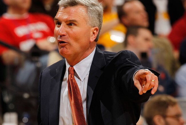INDIANAPOLIS - MARCH 12:  Head coach Bruce Weber of the Illinois Fighting Illini reacts to a play during their game against the Wisconsin Badgers in the quarterfinals of the Big Ten Men's Basketball Tournament at Conseco Fieldhouse on March 12, 2010 in Indianapolis, Indiana.  (Photo by Jonathan Daniel/Getty Images)