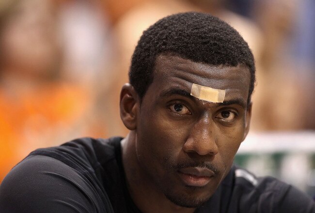 PHOENIX - MAY 25:  Amar'e Stoudemire #1 of the Phoenix Suns sits on the bench during Game Four of the Western Conference finals of the 2010 NBA Playoffs against the Los Angeles Lakers at US Airways Center on May 25, 2010 in Phoenix, Arizona.  The Suns defeated the Lakers 115-106. NOTE TO USER: User expressly acknowledges and agrees that, by downloading and or using this photograph, User is consenting to the terms and conditions of the Getty Images License Agreement.  (Photo by Christian Petersen/Getty Images)
