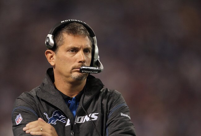 MINNEAPOLIS - SEPTEMBER 26:  Detroit Lions head coach Jim Schwartz looks on from the side line during the game against the Minnesota Vikings at Mall of America Field on September 26, 2010 in Minneapolis, Minnesota.  The Vikings defeated the Lions 24-10.  (Photo by Jeff Gross/Getty Images)