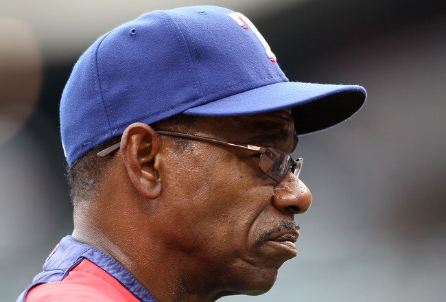 ARLINGTON, TX - OCTOBER 22:  Manager Ron Washington of the Texas Rangers looks on during batting practice prior to playing the New York Yankees in Game Six of the ALCS during the 2010 MLB Playoffs at Rangers Ballpark in Arlington on October 22, 2010 in Arlington, Texas.  (Photo by Elsa/Getty Images)
