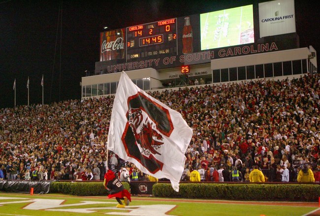 COLUMBIA - NOVEMBER 1:  A general view of the South Carolina Gamecocks mascot running the flag on the field during the game against the Tennessee Volunteers at Williams-Brice Stadium on November 1, 2008 in Columbia, South Carolina. (Photo by: Streeter Lecka/Getty Images)