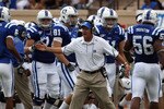 DURHAM, NC - SEPTEMBER 25:  Head coach David Cutcliffe of the Duke Blue Devils cheers on his team the Army Black Knights at Wallace Wade Stadium on September 25, 2010 in Durham, North Carolina.  (Photo by Streeter Lecka/Getty Images)
