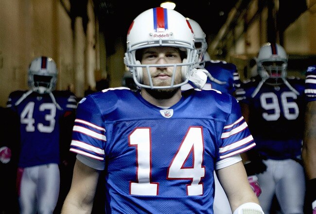 ORCHARD PARK, NY - OCTOBER 03: Ryan Fitzpatrick #14  of the Buffalo Bills walks down the tunnell to the field prior to playing the New York Jets at Ralph Wilson Stadium on October 3, 2010 in Orchard Park, New York. The Jets won 38-14. (Photo by Rick Stewart/Getty Images)