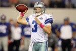 ARLINGTON, TX - OCTOBER 25:  Quarterback Jon Kitna #3 of the Dallas Cowboys drops back to pass against the New York Giants in the second quarter at Cowboys Stadium on October 25, 2010 in Arlington, Texas.  (Photo by Ronald Martinez/Getty Images)