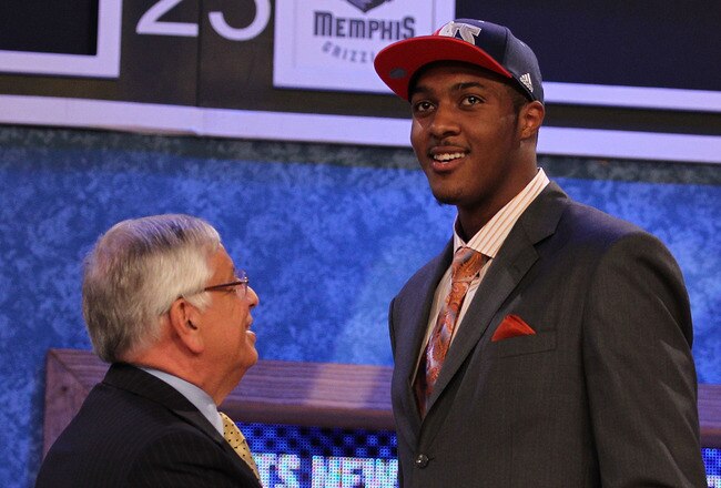 NEW YORK - JUNE 24:  Derrick Favors of Georgia State stands with NBA Commisioner David Stern after being drafted third overall by the New Jersey Nets at Madison Square Garden on June 24, 2010 in New York City.  NOTE TO USER: User expressly acknowledges and agrees that, by downloading and or using this photograph, User is consenting to the terms and conditions of the Getty Images License Agreement. (Photo by Al Bello/Getty Images)