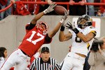 LINCOLN, NE - OCTOBER 30: Defensive back Ciante Evans #17 of the Nebraska Cornhuskers breaks up a intended for wide receiver Wes Kemp #8 of the Missouri Tigers during second half action of their game at Memorial Stadium on October 30, 2010 in Lincoln, Nebraska. Nebraska Defeated Missouri 31-17. (Photo by Eric Francis/Getty Images)