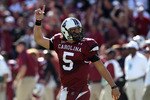 COLUMBIA, SC - OCTOBER 30:  Stephen Garcia #5 of the South Carolina Gamecocks celebrates after throwing a touchdown pass against the Tennessee Volunteers during their game at Williams-Brice Stadium on October 30, 2010 in Columbia, South Carolina.  (Photo by Streeter Lecka/Getty Images)